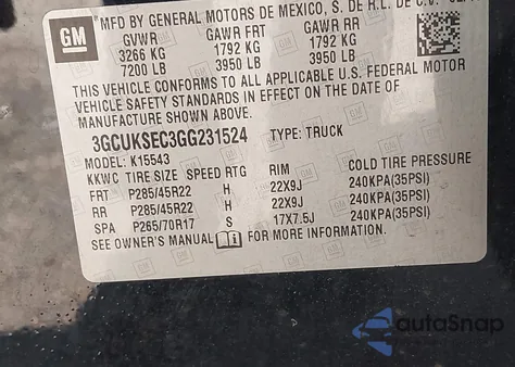 2016 Chevrolet Silverado 1Lz from USA, damaged, VIN 3GCUKSEC3GG231524